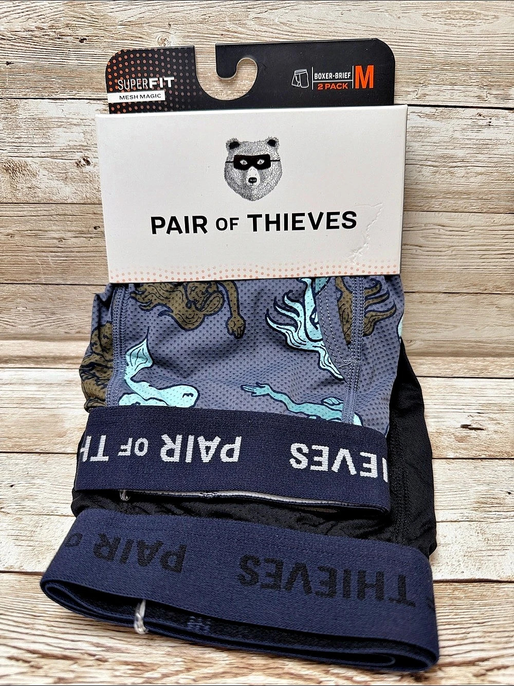 Pair of Thieves SuperFit Mesh Magic Boxer Briefs 2-Pack Blue & Black Medium NEW